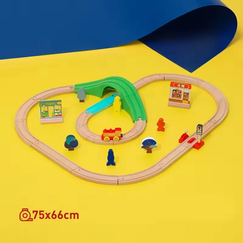 나무 기차 트랙 세트 전기 자기 기차 철도 장난감 브랜드 트랙과 호환 가능 어린이 선물용 교육용 장난감