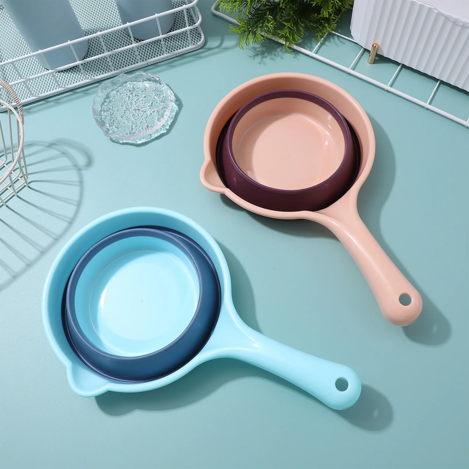 2 Pcs Folding Water Scoop Plastic Ladle Small Foldable Dipper Collapsible Spoons Cooking Long Handle Scooper