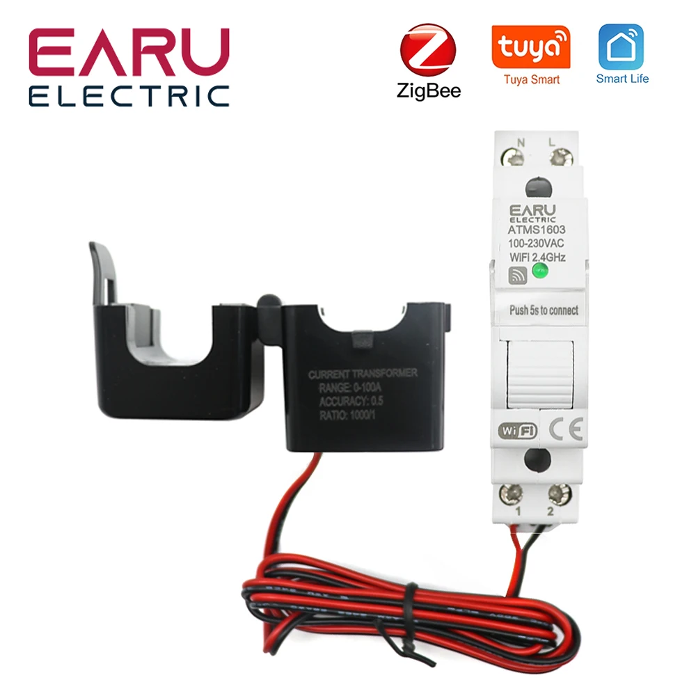 Zigbee Tuya Smart Wifi Elettricità Kwh Meter Guida Din Monofase Ac 110V 240V 50A 63A Ct Ac Meter App Monitoraggio In Tempo Reale Potenza