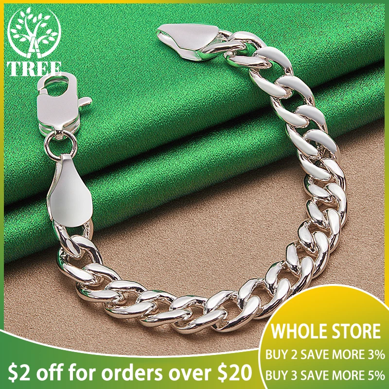 

925 Sterling Silver Fashion Charm Jewelry 20cm Cuban 10mm Flat Side Chain Bracelets For Woman Man Wedding Party Engagement Gifts
