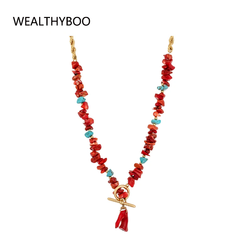 【送料無料・SHOP ORIGINAL 】BEADS NECKLACE　赤 Vintage Mid-Century Red Coral Bead Necklace in 18k Yellow