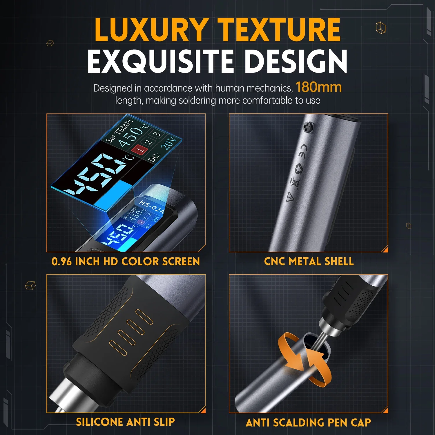 FNIRSI HS-02 �µ� ���� ���� �ٸ���, DC 20V 100-450 �� ���� ���� ���۾� �����̼� PD 100W �޴�� ���� ����