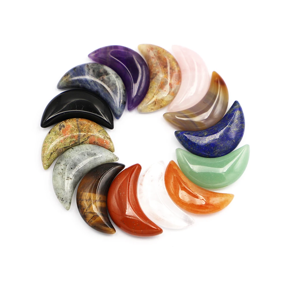 Natural Stone Crescent Ornaments Aventurine Quartz Crystal Moon Balancing Charms Reiki Energy Meditation DIY 10Pcs Free Shipping