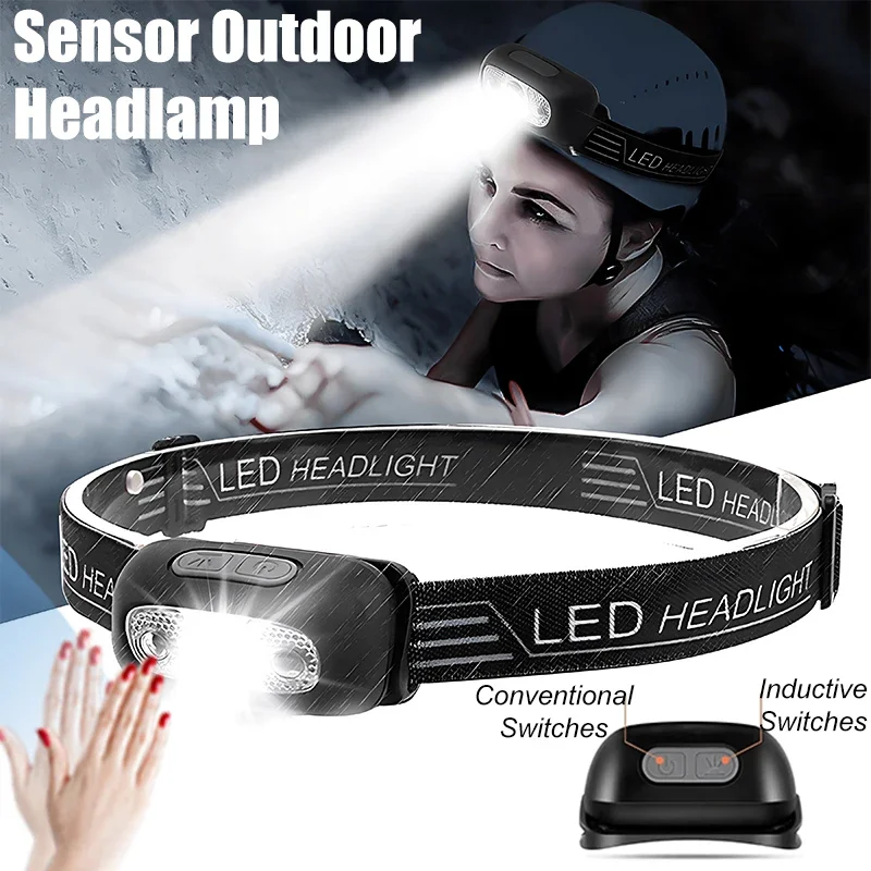 

Strong Light Headlamp Mini Led Night Fishing Powerful Torch Head Lamp Outdoor Waterproof Camping Portable LED Sensor Headlamps