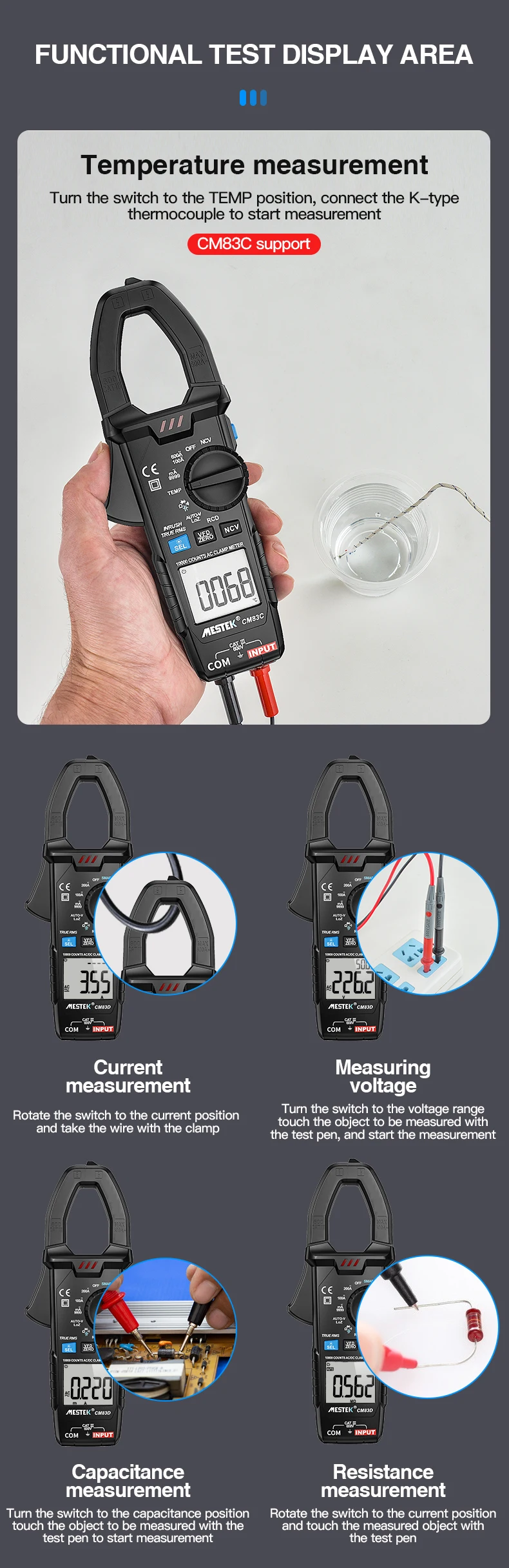 height measurement device MESTEK Digital Clamp Meter AC DC Current Voltage Auto Range Current Meter Tester Ammeter Multimeter Ture RMS Digit Meter Clamp inside caliper