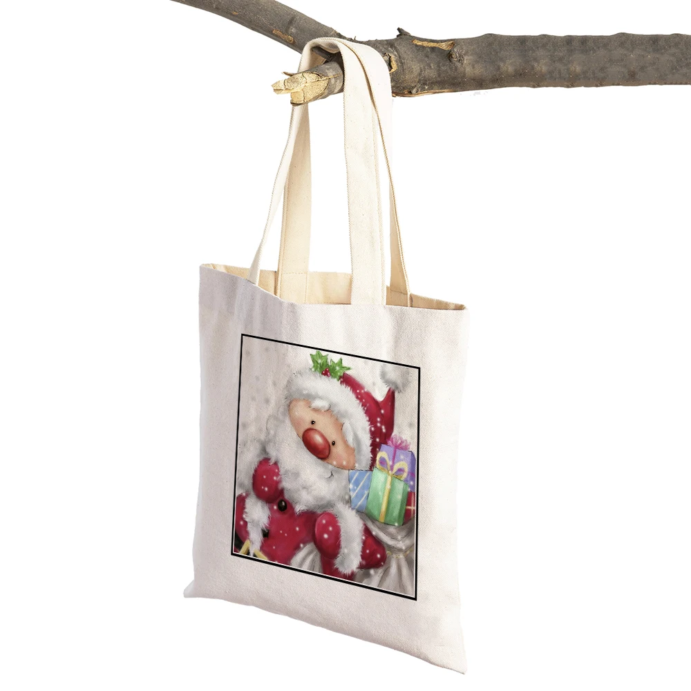 

Повседневные женские сумки для покупок Merry Christmas, мультяшный Санта-Клаус, снеговик, складная женская сумка для покупок, сумка-тоут для Рождества