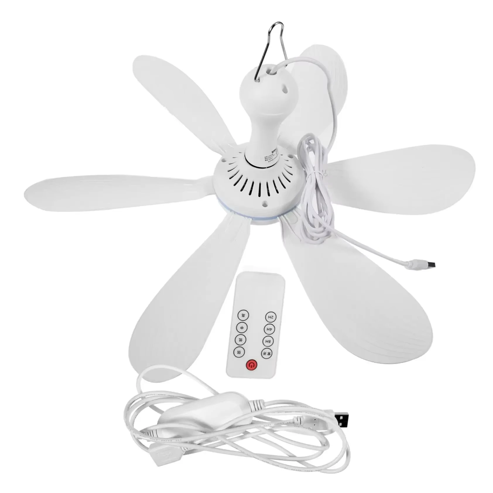 Silent 6 Leaves USB Powered Ceiling Canopy Fan with Remote Control Timing 4 Speed Hanging Fan for Camping Bed Dormitory Tent New 1