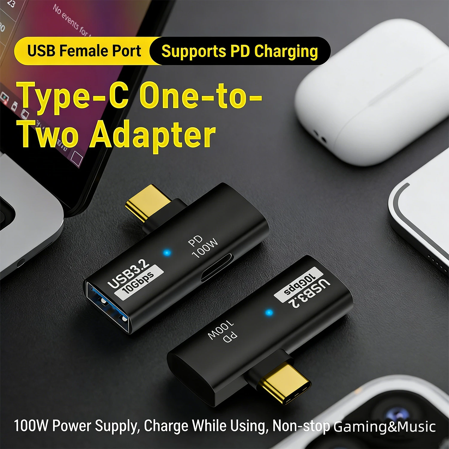 USB C 2-in-1 to USB 3.2 OTG 어댑터 PD 100W 충전 포트 10Gbps 썬더볼트 4/3 컨버터 (Rog Ally, Steam Deck, iPhone, iPad 호환)