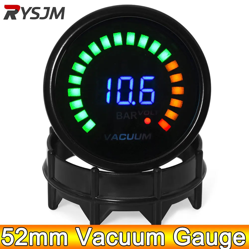 AD 52mm Vacuum Gauge Leds Digital Car Vacuum -1~0 Bar Meter Racing Smoked Tint Lens Analog Car Meter with English Instructions