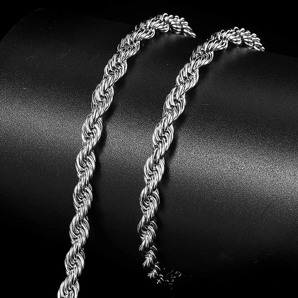 New Style 6mm Iced Out Clasp Rope Chain Stainless Steel Twist Rope Chain Necklace Jewelry For Women Free Shipping
