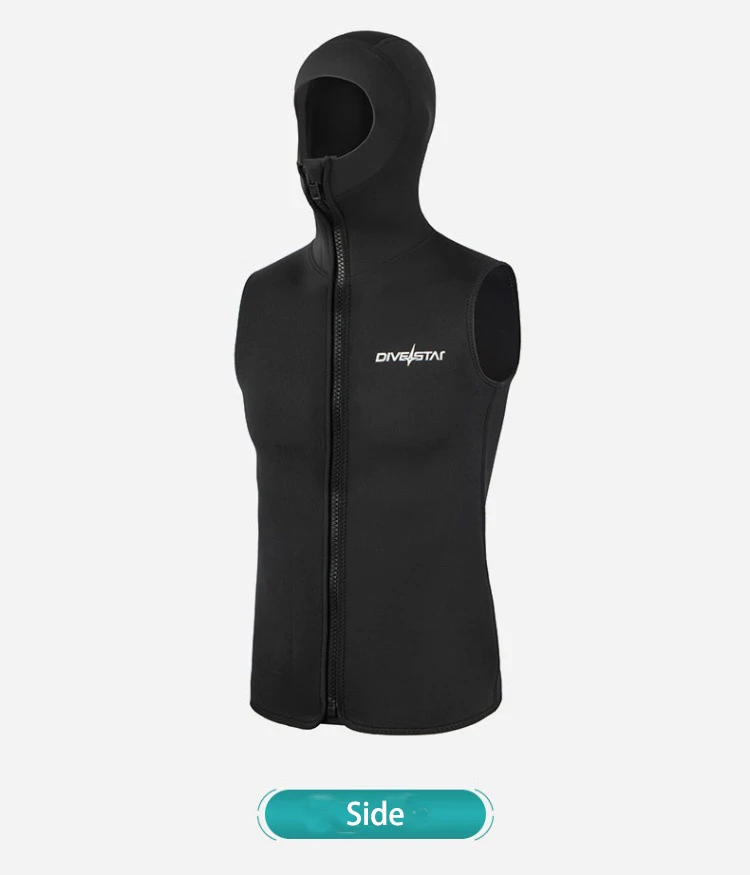 3 mm ärmellose Tauchweste mit Kapuze, warmer, durchgehender Reißverschluss, Surfen, Schwimmen, Schnorcheln, Anzug, Driftenjacke, Neoprenanzüge, Oberteil – Detail 7