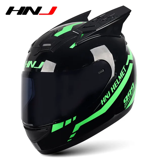 Full Helmet Motorcycle Kask Casco Moto Female Cycling Cap Horn Pink Man Motorcross Motorbike Helmet Casco De Moto HNJ939 939BlackLenHornHelme