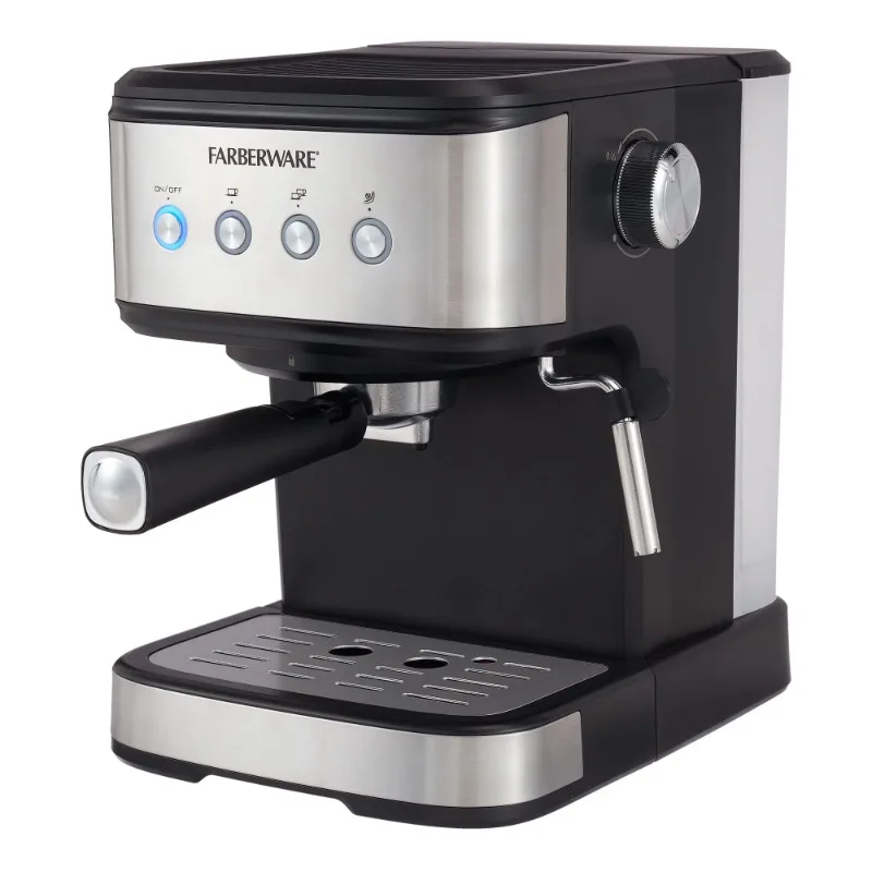 

Farberware 1.5L 20 Bar Espresso Maker with Removable Water Tank, Silver and Black, New Condition