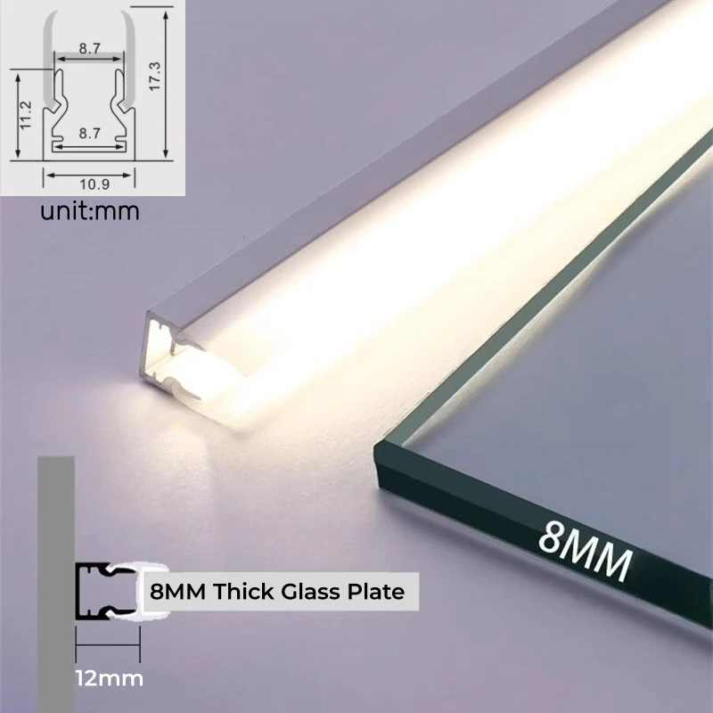 Glass Shelf LED Cabinet Layer Lamp Aluminum Profile Recessed Splint Panel  Edge Backlight Wardrobe Book Invisible Bar Strip Light