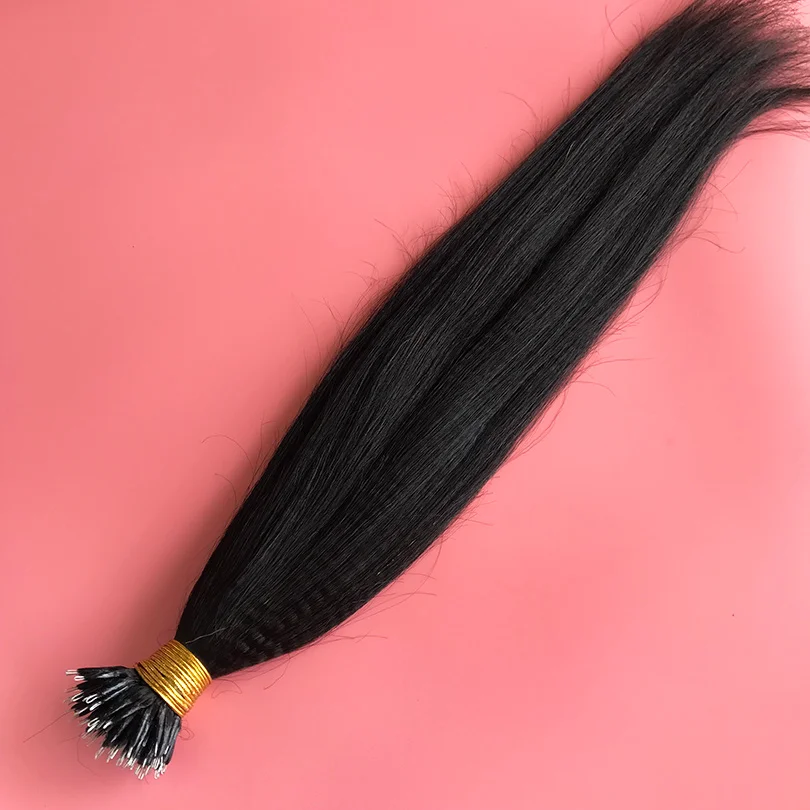 Nano Ring Human Hair Extensions Yaki Straight Brazilian Micro Nano Head Tip Human Hair Microlinks for Women