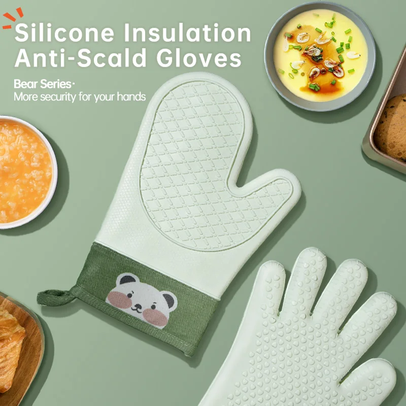 

Zackoo Silicone Oven Gloves Anti-slip Extended And thickened High Temperature Resistant Gloves kitchen Baking Tools Anti-scald