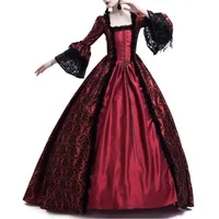 Women Vintage Medieval Gothic Square Neck Flare Sleeve Lace Patchwork Maxi Dress  bodycon dress  dresses - Image 4