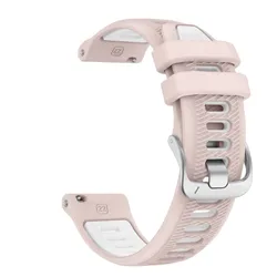 Soft Silicone Sport Band with Stainless Steel Buckle - Available in Multiple Widths - 22mm Universal (Pink White)