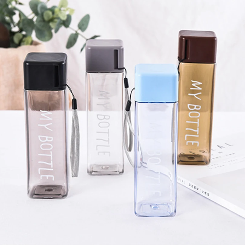 1pc 500ml Clear Square Drinking Glass in Matte Plastic Portable Water Bottle with Milk Cable for Outdoor Sports Sports Gym