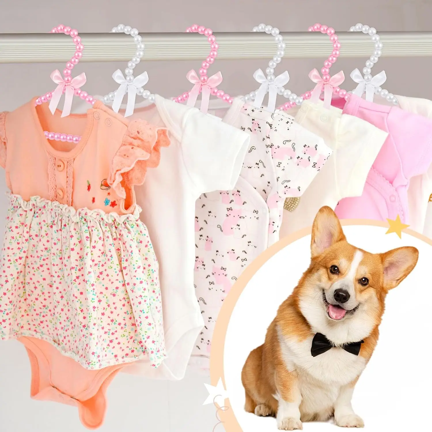 100Pcs 20/25/23cm Pearl Hanger Kids Small Pearl Beads Bow Clothes Hangers Elegant Standard Hangers for Children Pet Dog