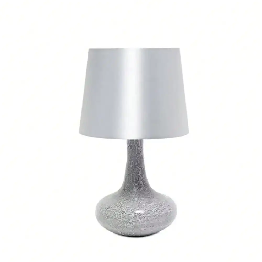 14.17 in. Mosaic Tiled Glass Genie Table Lamp with Satin Look Fabric Shade for Night Stands, Living Room, Office