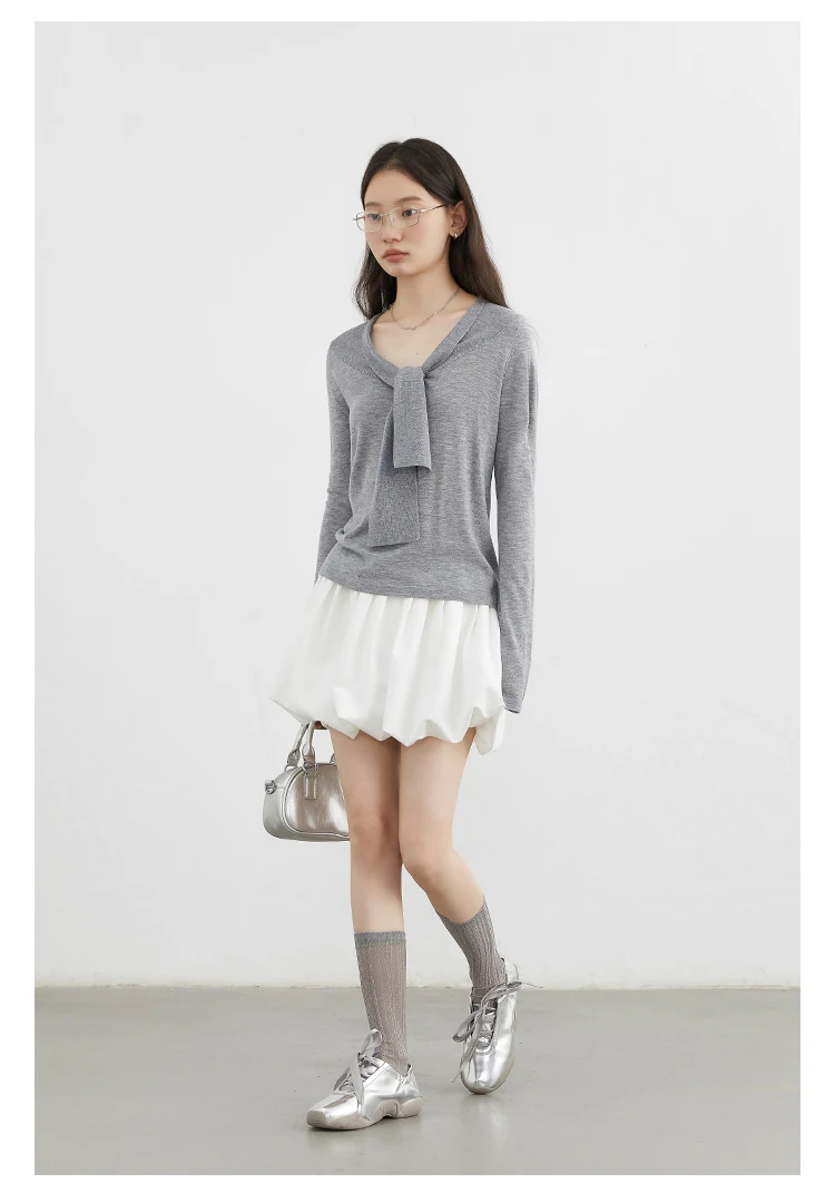 CHIC VEN Women Sweaters Pullovers Loose Casual New V-neck Lace Up Lightweight Female Knitted Jumpers Spring Autumn 2025