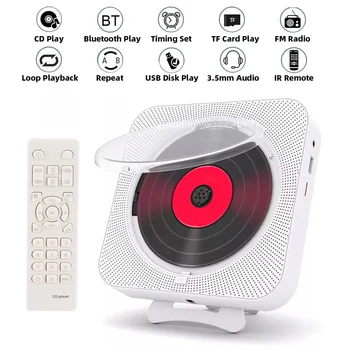 Portable CD Player Bluetooth Speaker Stereo CD Players LED Screen Wall Mountable CD Music Player with IR Remote Control FM Radio 1