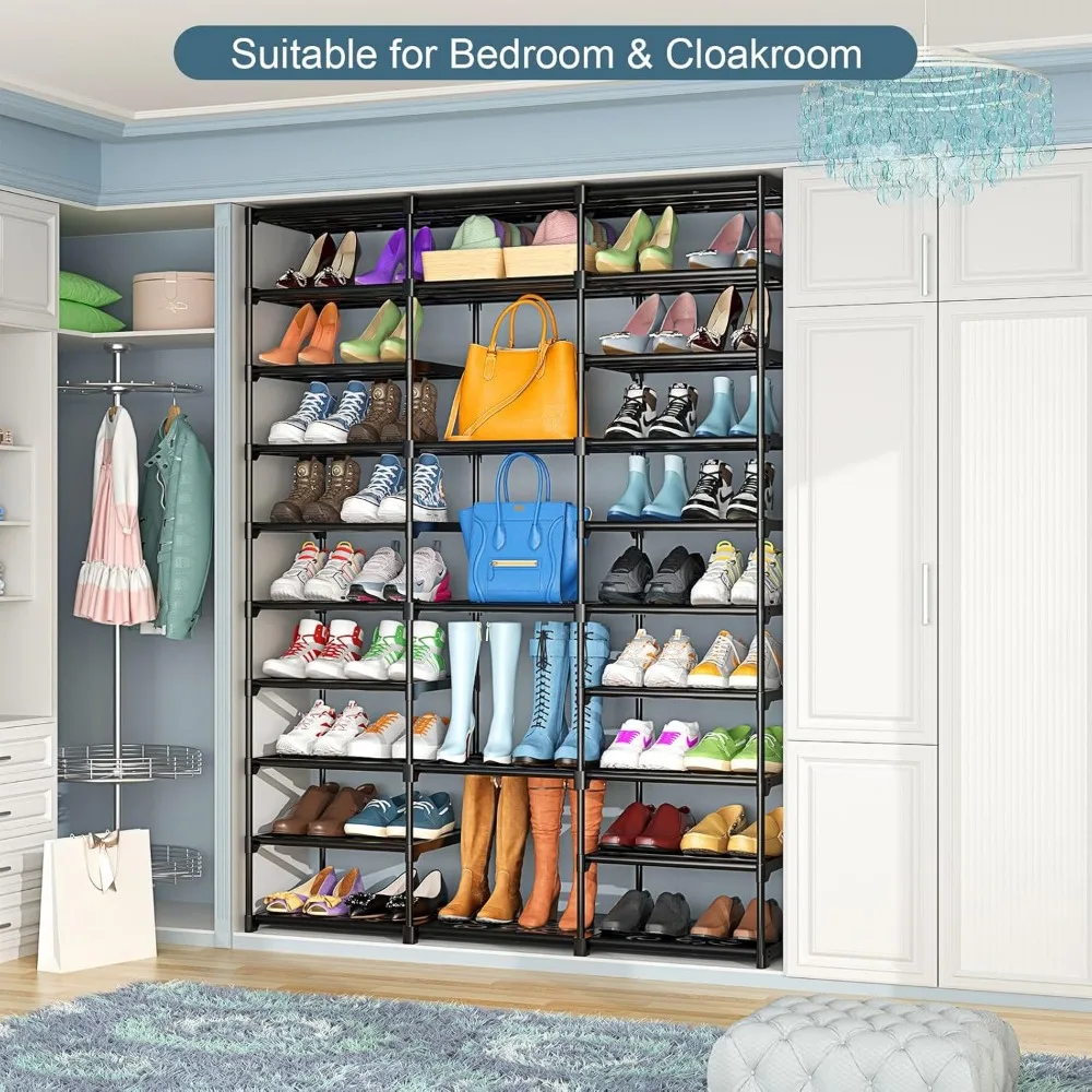 3 Row 10 Tier Large Shoe Rack Organizer for Closet Entryway, Metal Shoes Shelf Tall Vertical Stackable Shoe Stand 6