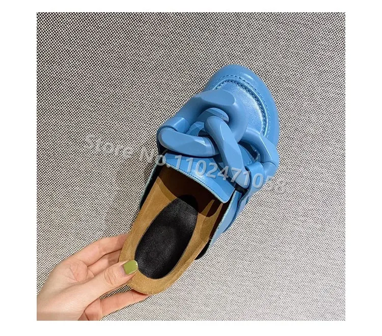 Metal Chain Decor Women Party Dress Slippers Fashion Round Toe Slingback Outside Wear Female Flats Slip-On Shallow Ladies Mules