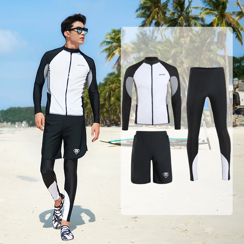 Rash Guard 3-5 Piece with Boy Shorts Long Sleeve Zipper Swimsuit Women Men