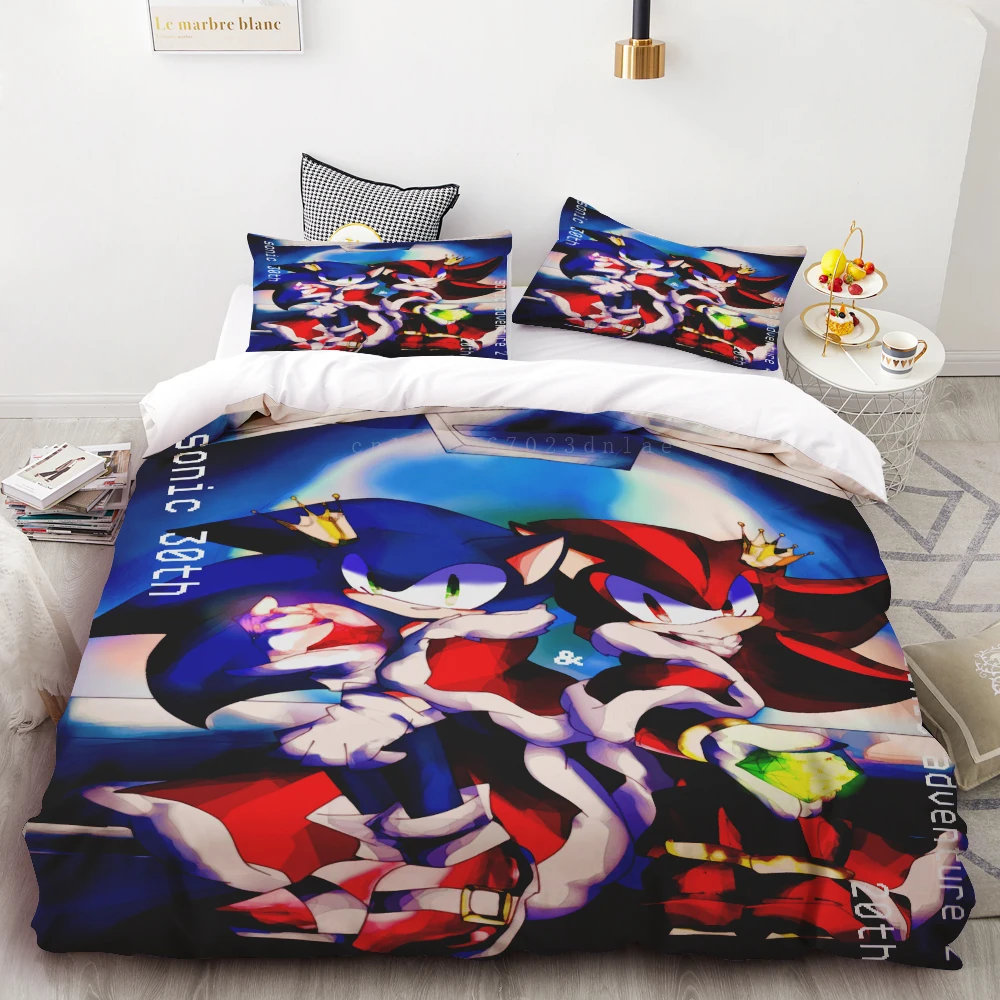 thumbnail image 1 of Funda nórdica 3D exquisita caricatura Sonic juego impresión digital juego de cama decoración del hogar edredón cama jóvenes niños niñas niños regalo, 1 of 5