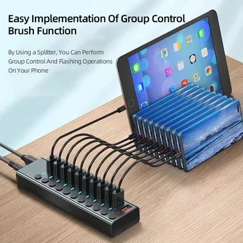 Metal USB 3.0 Hub Multi USB Splitter 5/8/11/20 Ports USB Extension with On/Off Switches Power Strip Adapter for PC Laptop