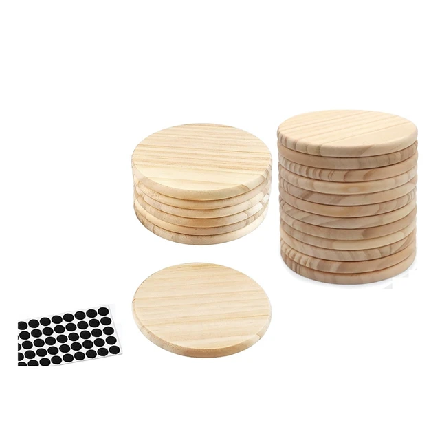 20Pcs Blank Wooden Coasters 4 Inch Round Blank Wooden Coasters For Crafts  With Non-Slip Silicon Dots - AliExpress