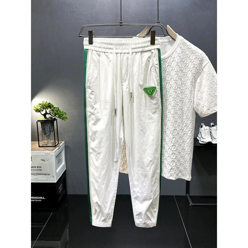 Summer Ultra-Thin Fashion Quick Drying Leggings Trendy And Versatile Striped Ice Silk Versatile Sports Casual Pants For Men