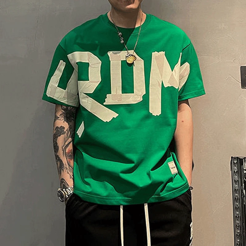 2023 Summer Casual All-match Trend Korean Fashion Short Sleeve Round Neck Solid Color Letter Printed Loose Fashion Youth T-shirt