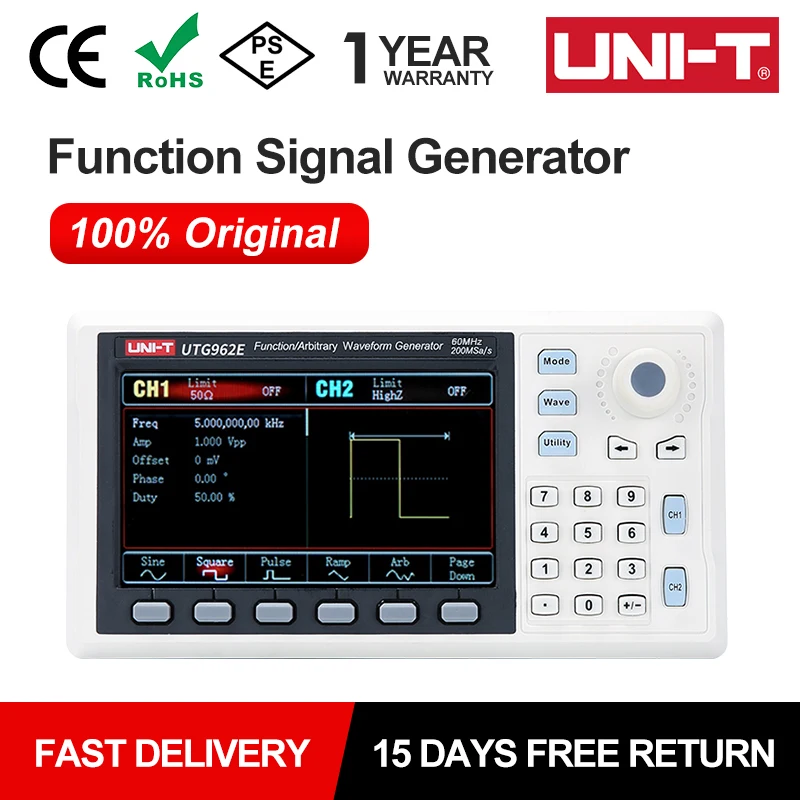 UNI-T UTG932E UTG962E เครื่องกําเนิดสัญญาณสัญญาณ 30Mhz 60Mhz Dual Channel Frequency Sine Wave Arbitrary Waveform Generator 1