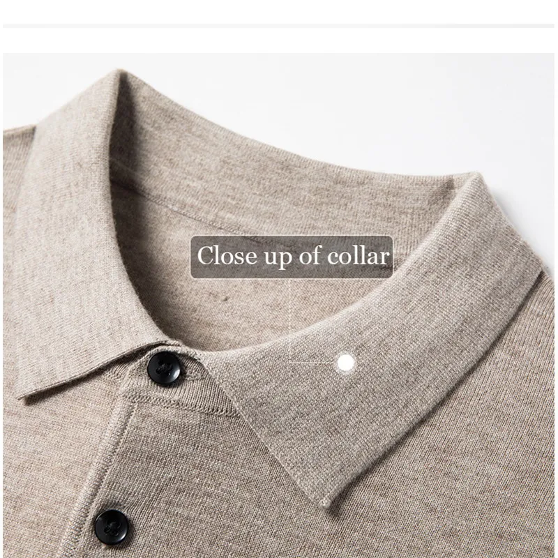 100% merino wool men's lapel pullover long sleeve POLO neck sweater loose top business casual knit bottoming shirt 3