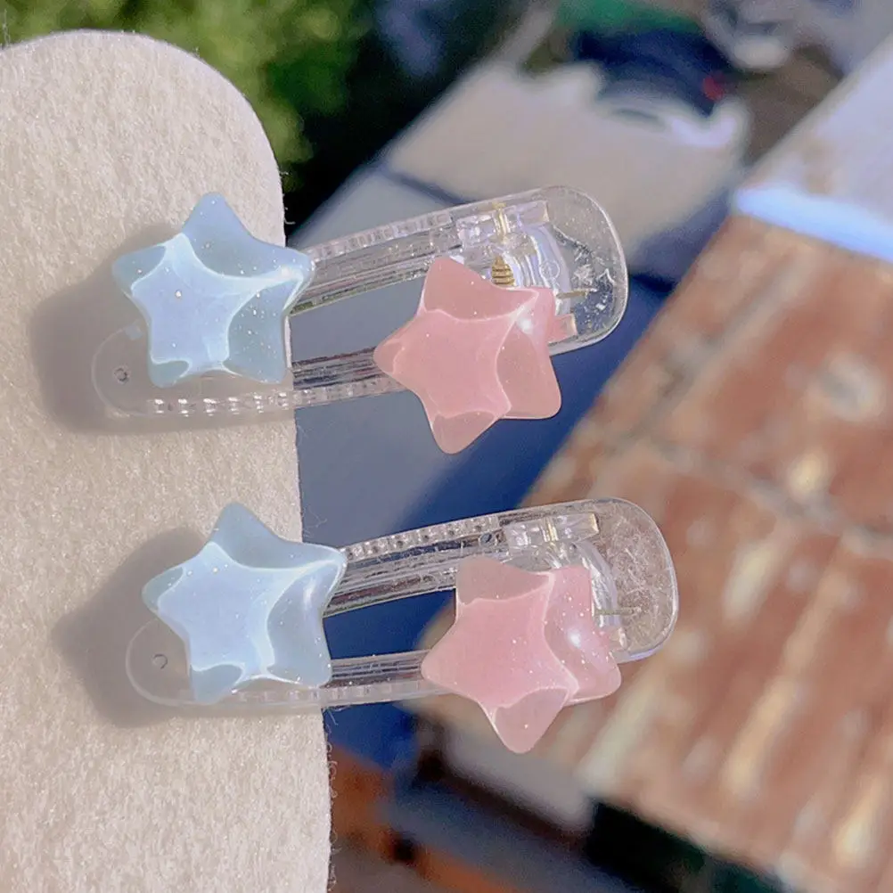 4Pcs 스타 헤어 클립 여자를위한 수지 귀여운 작은 머리핀 여자 경량 피부 친화적 인 앞머리 클립 세련된 헤어 액세서리