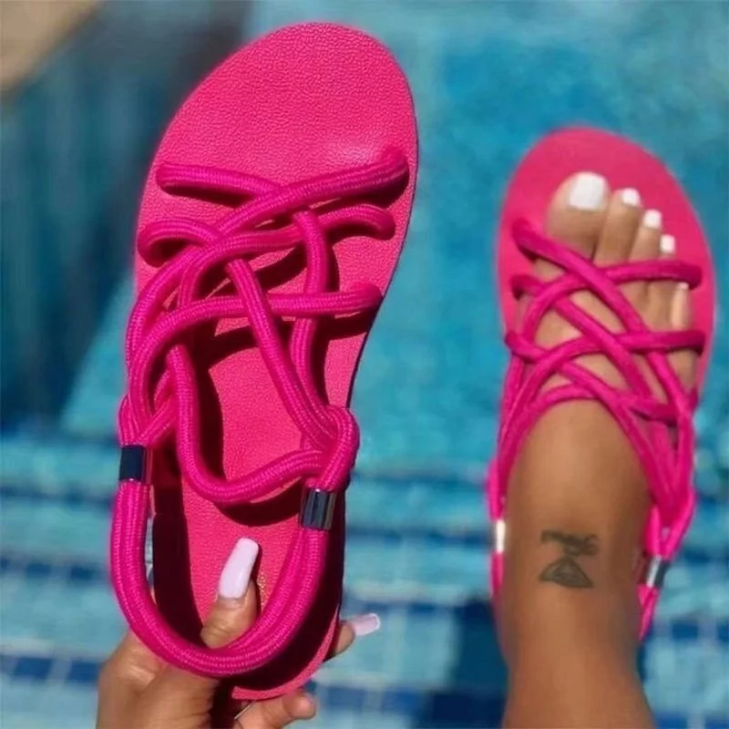 2021 summer new style flat sandals women's plus size rope strap set foot beach sandals sandalias mujer 2021 zapatos mujer Casual 