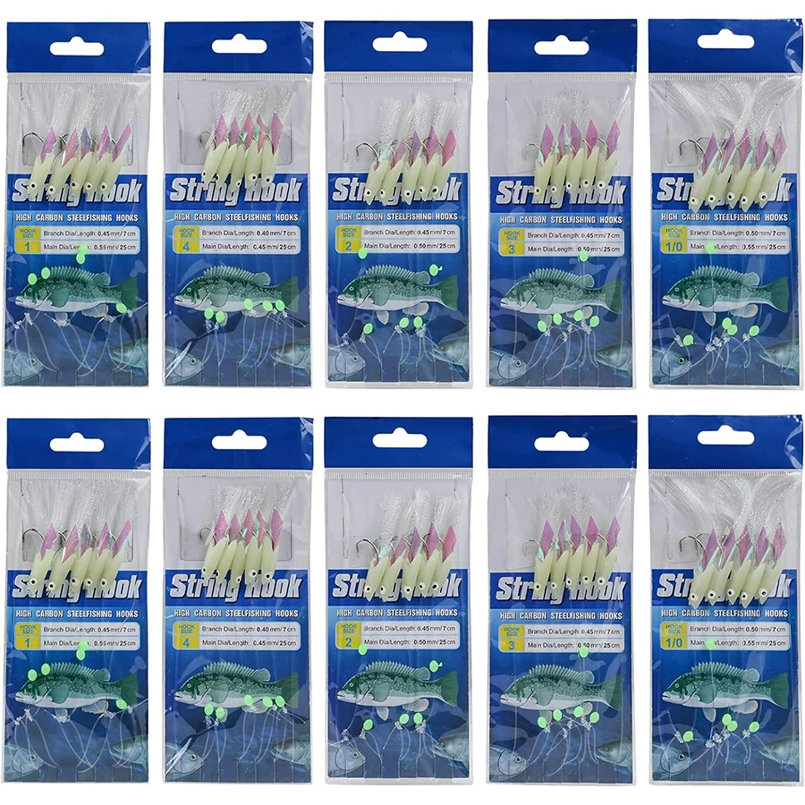 10Pack Saltwater Fishing Lures Bait Rigs Hooks Sabiki Rigs Real