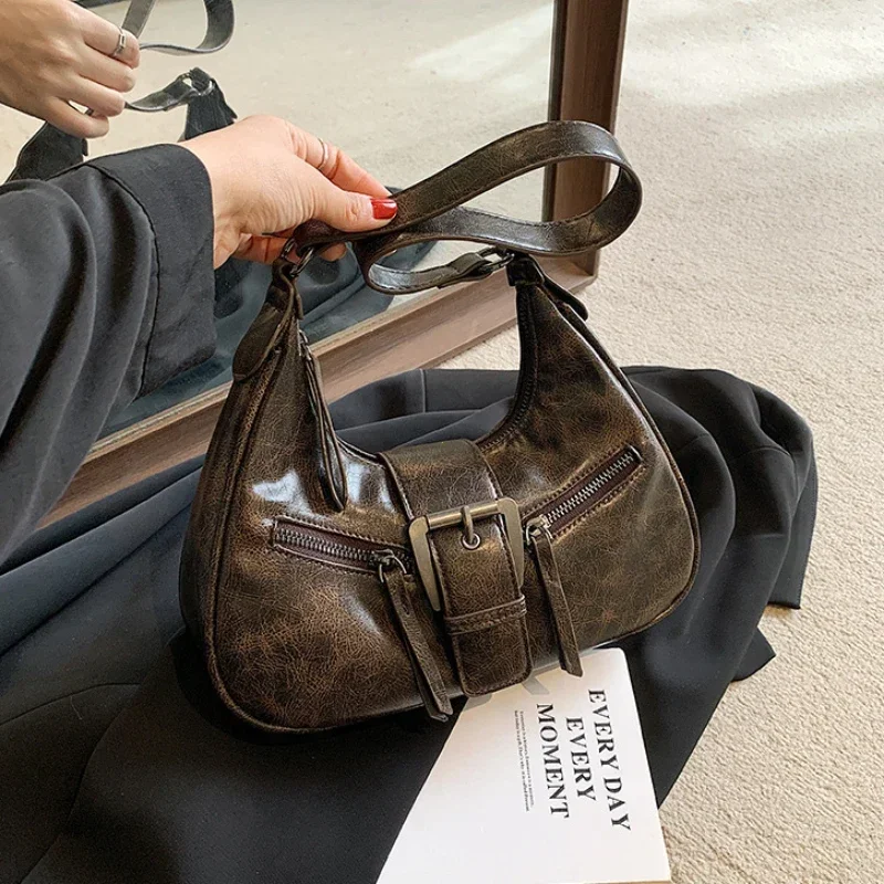 Retro Belt Design PU Leather Shoulder Bags for Women 2025