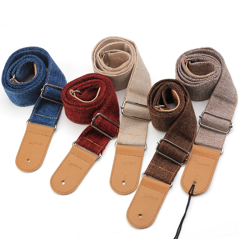 Adjustable Cotton Linen Soft Leather Head Ukulele Strap Fiber Shoulder Strap Guitar Instrument Accessories 5 Colors High Quality