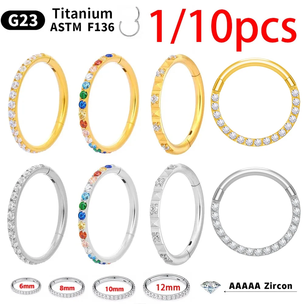 G23 Titanium Nose Ring 1 / 10Pcs nose rings piercing jewelry body piercing earrings body piercing jewelry body jewelry For Women Small Nasal Septum Cartilage Hoop Earring Piercing 16 Grams Front Lnlaid CZ Hinge