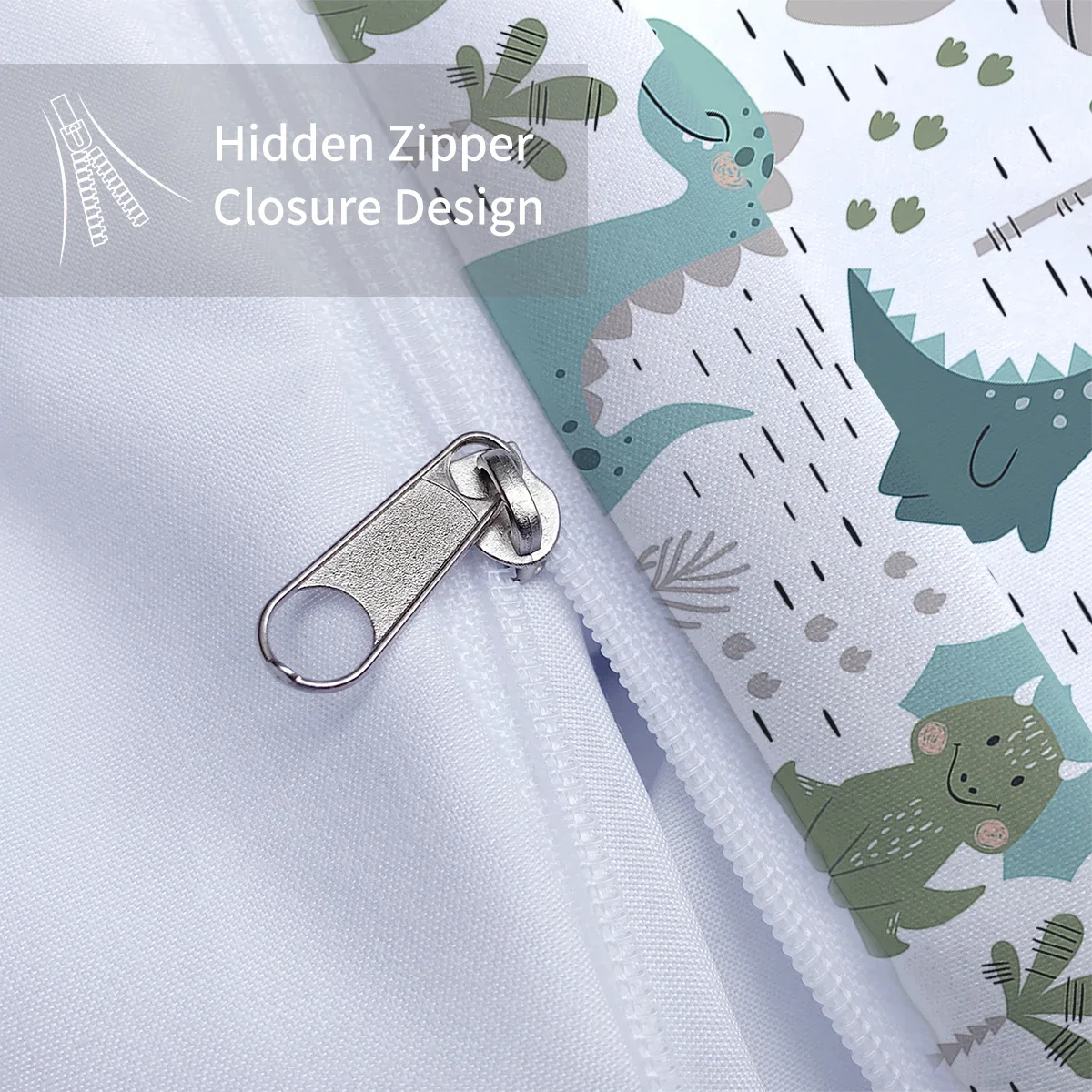 3-piece down duvet cover set with cartoon dinosaur lion pattern print (1 duvet cover+2 pillowcases, no core) soft bedding set