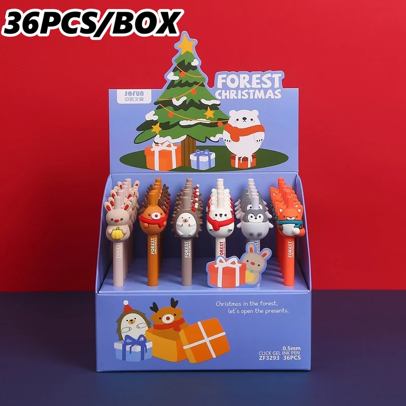 

36pcs/Box Christmas Animal Press Gel Pen Cute 0.5mm Blue/Black Ink Pens Student School Supplies Writing Office Stationery Gift