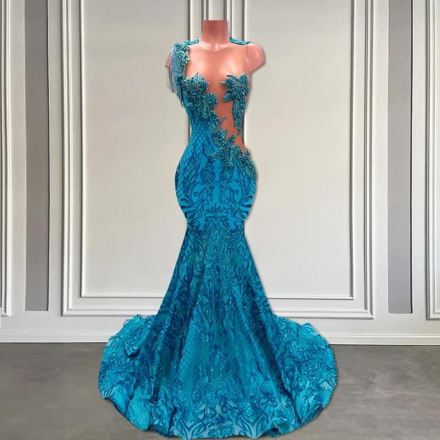 neon blue lace dress Turquoise Neon Green Lace Dress V-Neck Long Prom Dress With Lace-Up Back–  PromGirl
