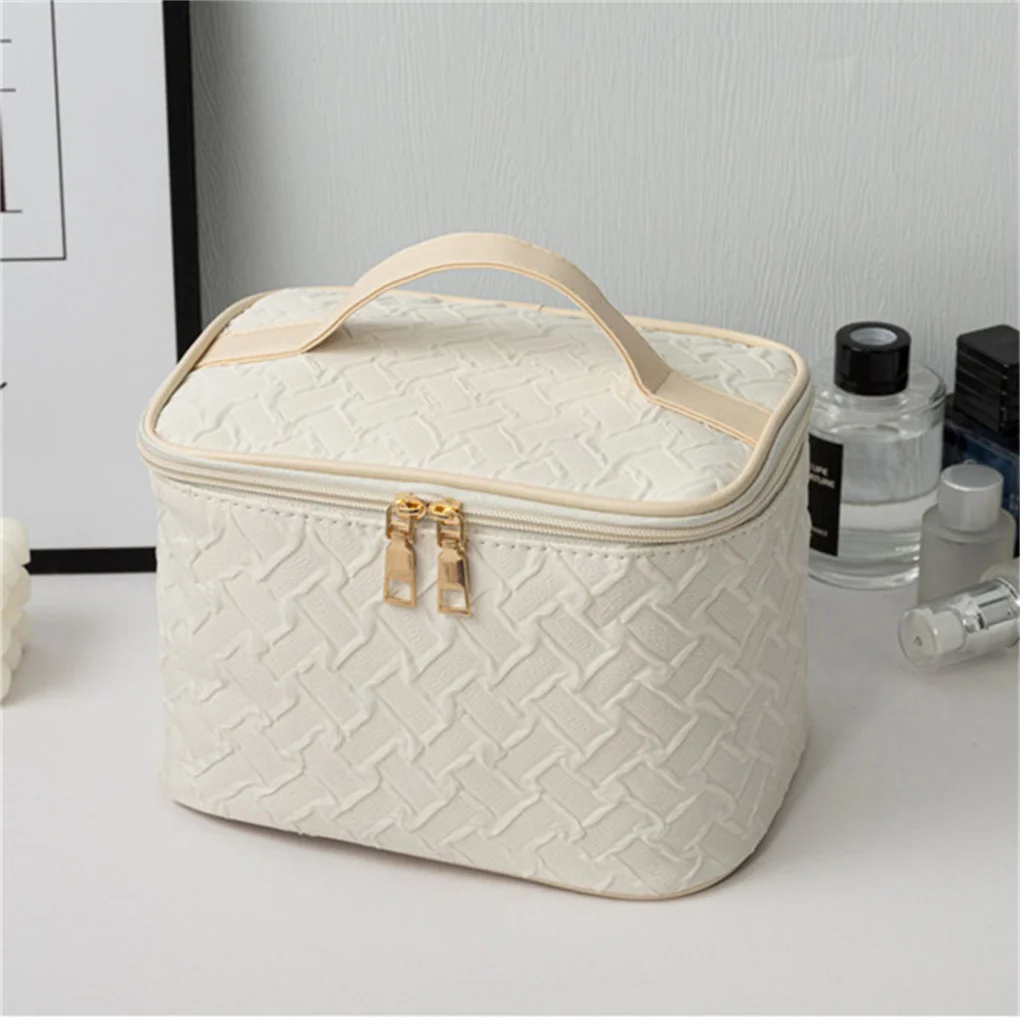 White Large-Capacity Travel Makeup Bag – Premium Stain-Resistant PU Leather Cosmetic Or... - SKU TMB16922 - UGI Packaging