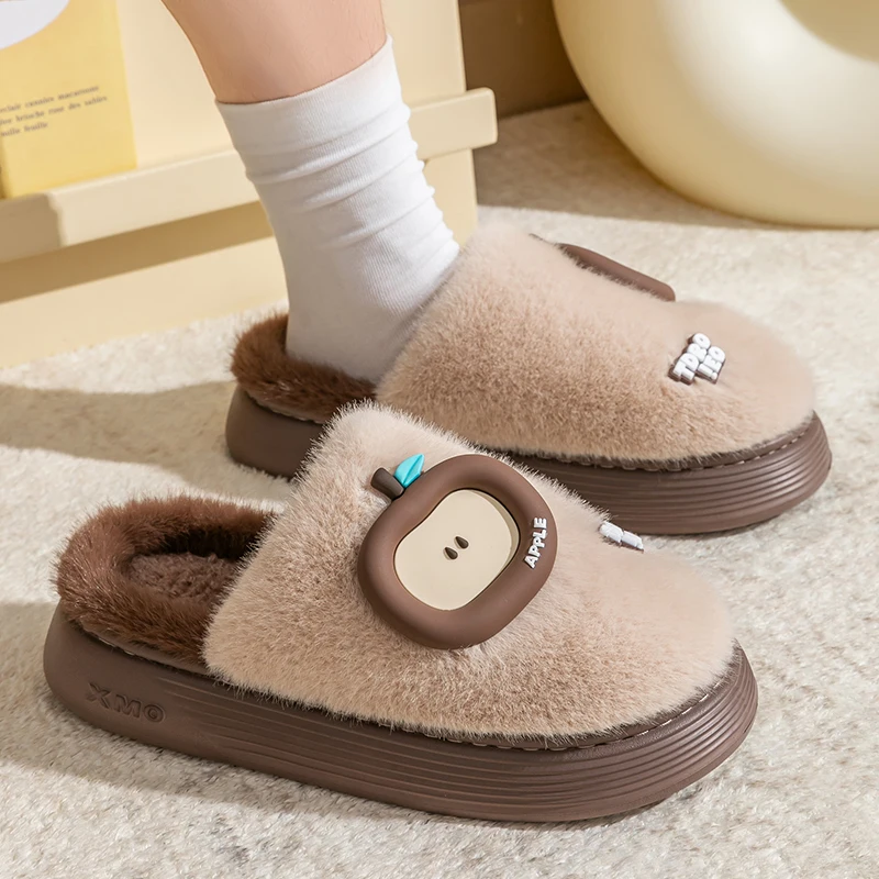 Indoor Platform Home Women's Slippers Winter Flurry Warm Cotton Slippers for Women Fashion Fruit Pattern Plush Slide Woman