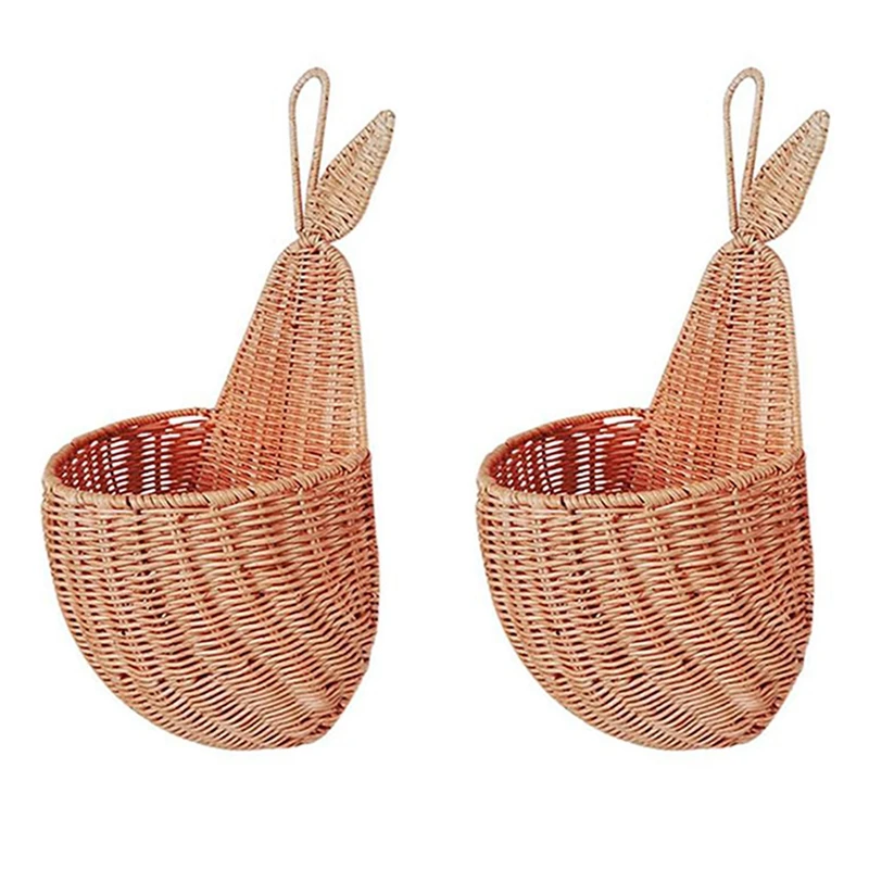 

2X Rattan Pear Shape Storage Basket Handmade Fruit Organizer Wicker Organizer Baby Room Nursery Decoration