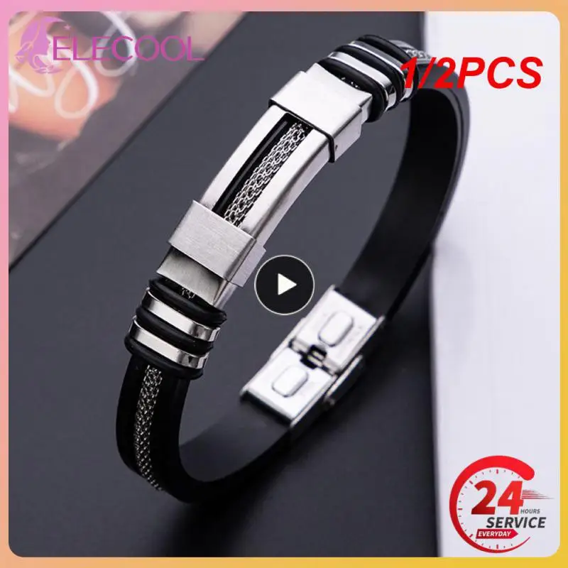 

1/2PCS Stainless Steel Bracelet Men Black Wrist Band Bangles Jewelry Accessories Gift Bracelets Women Casual Punk Wristband